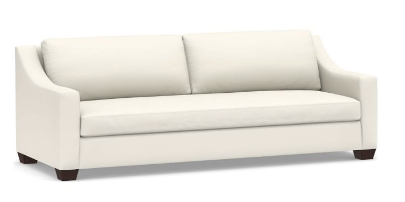 York Slope Arm Upholstered Grand Sofa 95.5" with Bench Cushion, Down Blend Wrapped Cushions, Performance Twill Warm White - Image 0