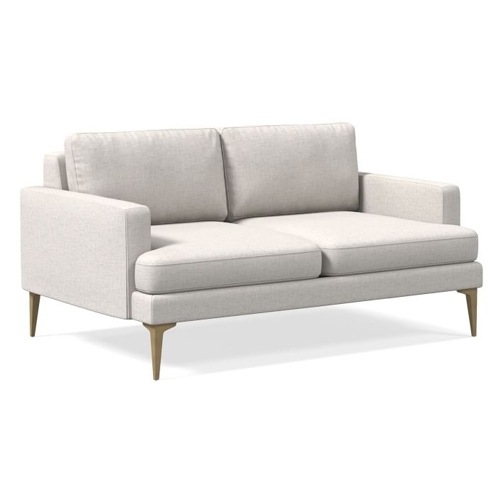 Andes 60" Sofa, Stone White, Performance Coastal Linen, Blackened Brass - Image 0