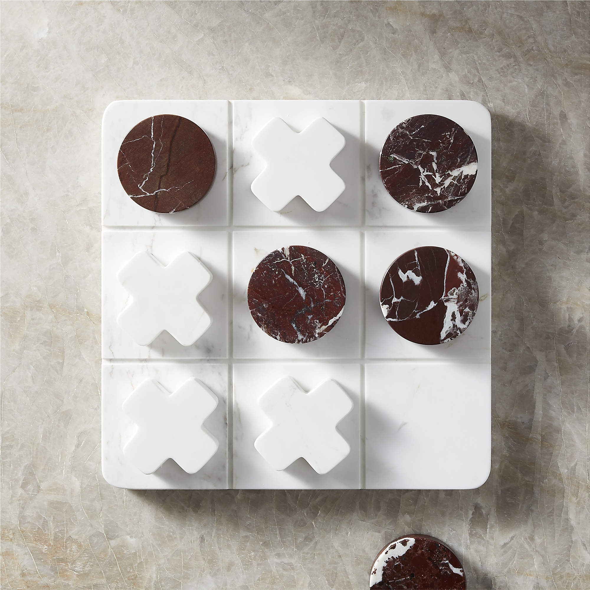 RED AND WHITE MARBLE TIC-TAC-TOE SET - Image 0