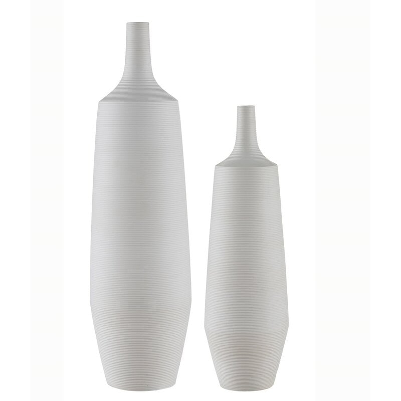 Djanira Ceramic 2 Piece Vase Set / White - Image 0