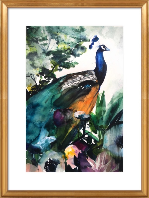 Peacock Garden - 20" x 28" - Gold frame - With mat - Image 0