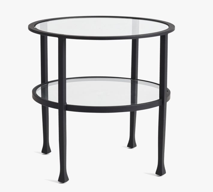Tanner Metal & Glass Round End Table, Blackened Bronze - available aug - Image 0