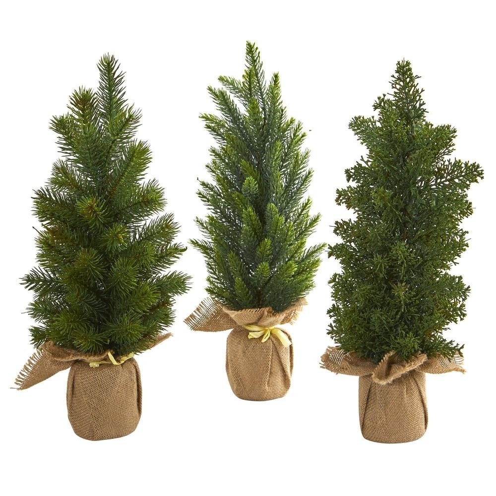 Mini Cypress & Pine Artificial Trees, 15", Set of 3 - Image 0