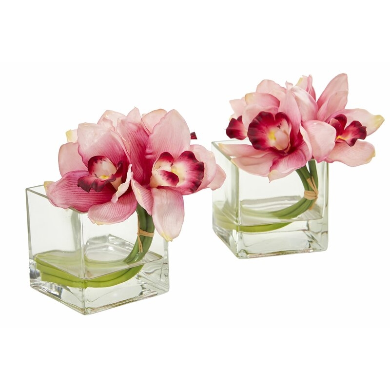 Artificial Cymbidium Orchids Floral Arrangement in Vase (Set of 2) - Image 0