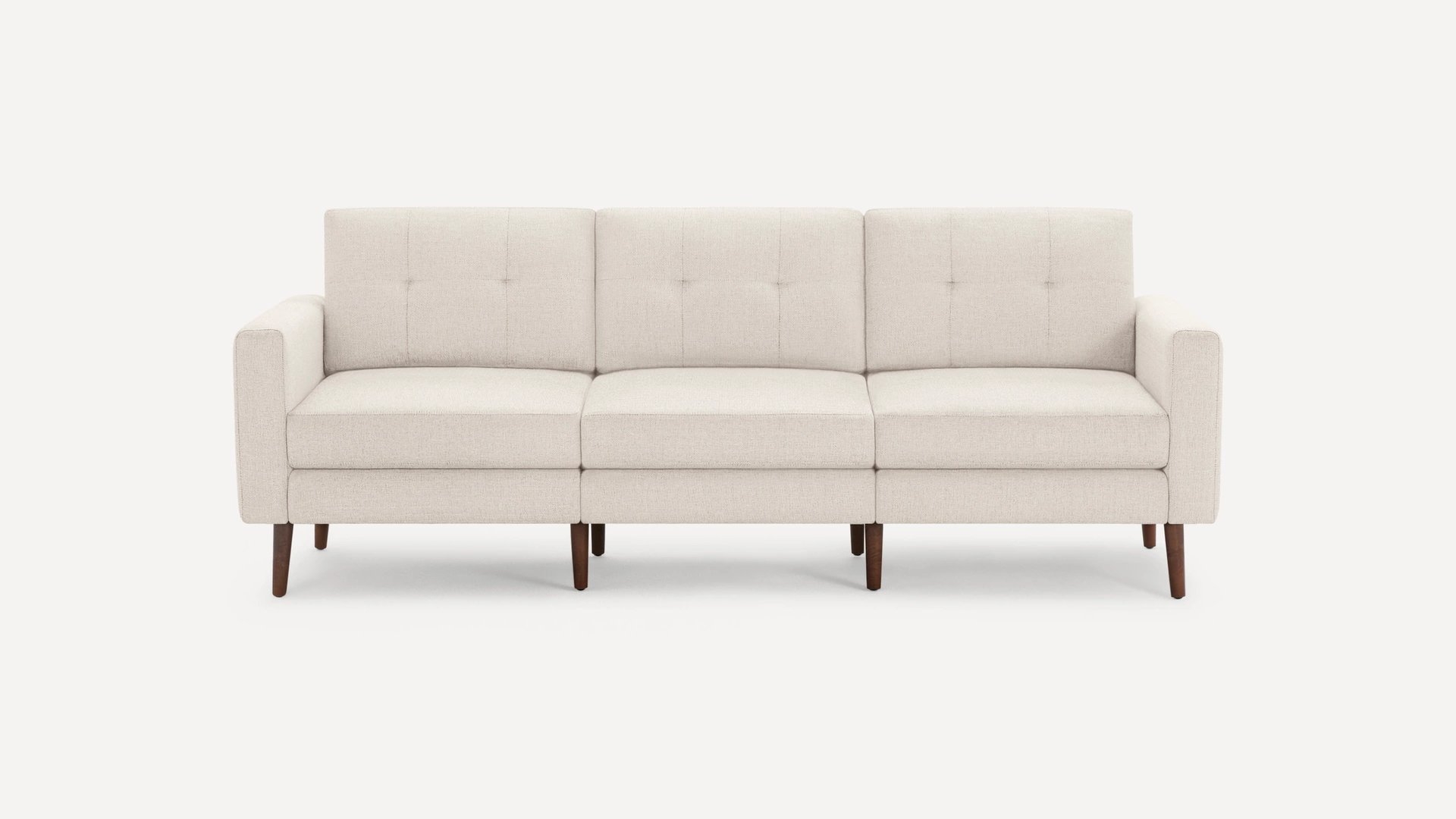Burrow Ivory White Sofa, 3 Seater, Block Arms, Walnut Wood Legs | Nomad Collection - Image 0