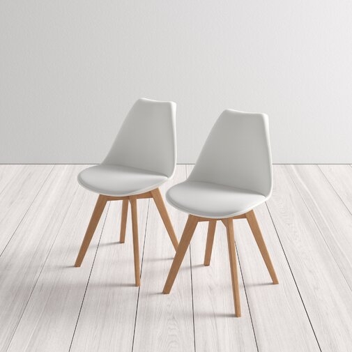 Kurt Solid Wood Upholstered Dining Chair (Set of 2) - White frame, white upholstery, natural leg - Image 2