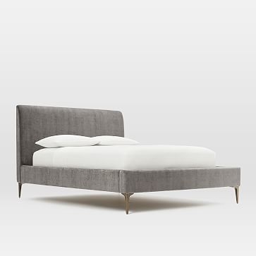 Andes Deco Upholstered Bed- king, Worn Velvet, Metal - Image 3