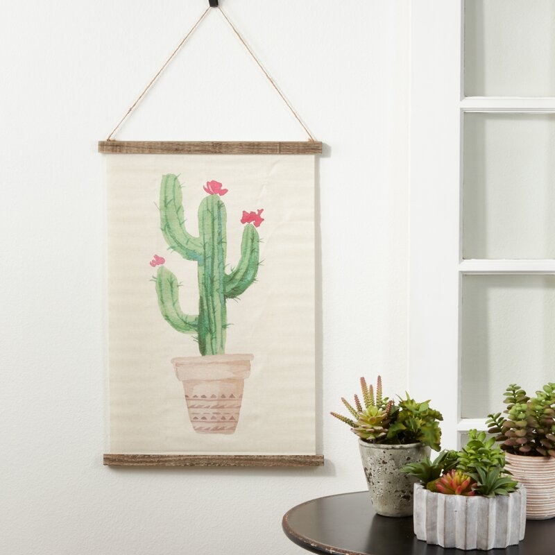 Linen Potted Cactus Design Tapestry with Rod Included - Image 0