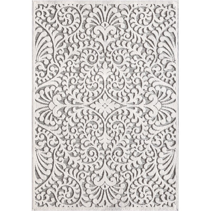 Damask Natural-Gray Indoor/Outdoor Area Rug - Image 0