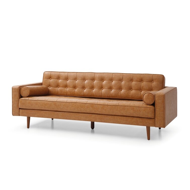 Rika 85'' Faux Leather Square Arm Sofa with Reversible Cushions - Image 2