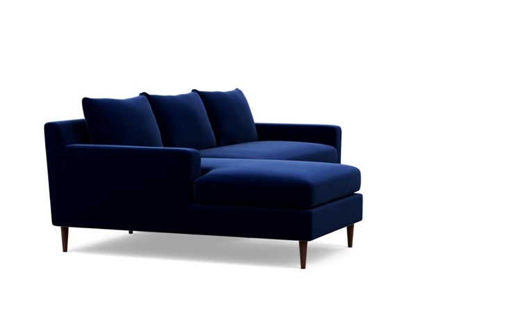 SLOAN Sectional Sofa with Left Chaise Oxford Blue - Mod Velvet, Oiled Walnut Tapered Round Wood Leg, 96" L, Bench Cushion - Image 1