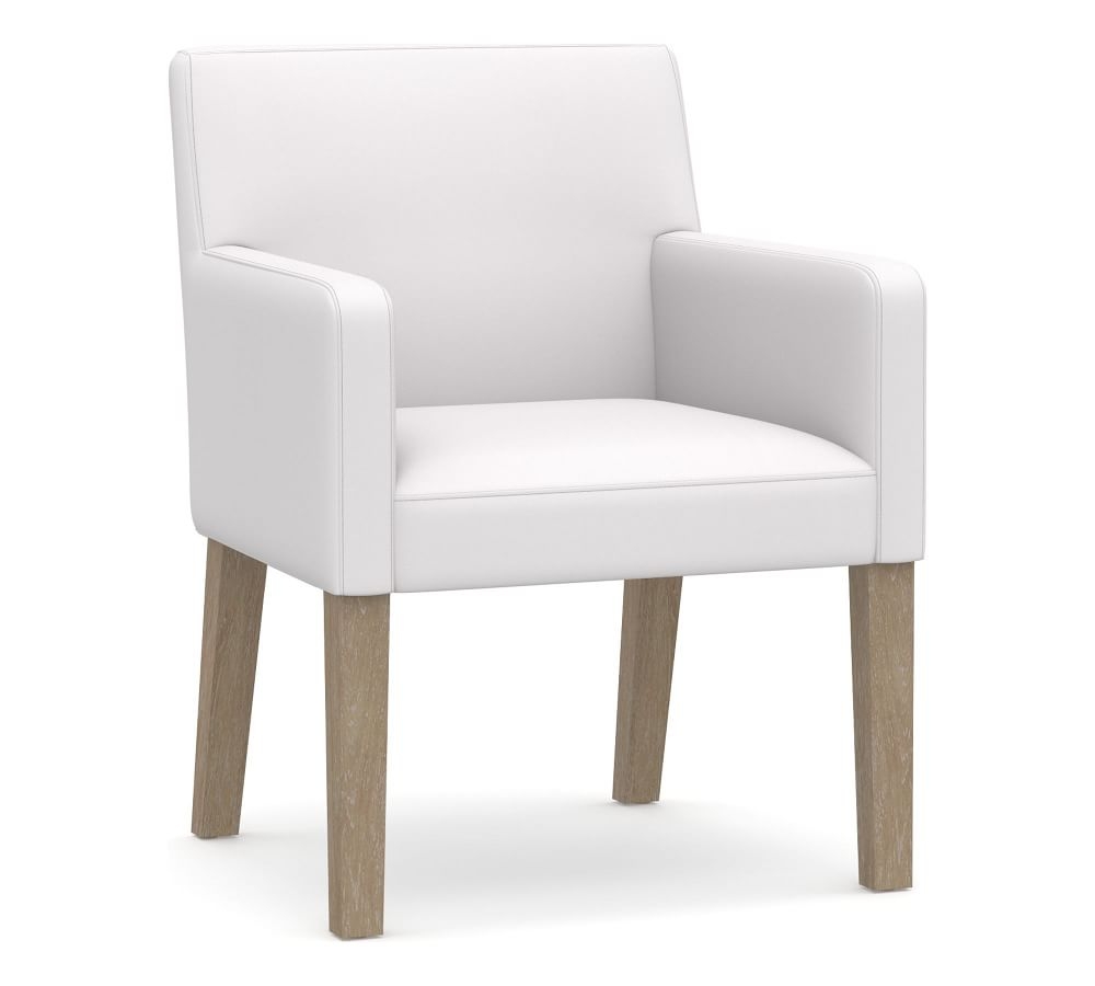 Classic Upholstered Dining Armchair, Seadrift Legs, Twill White - Image 0