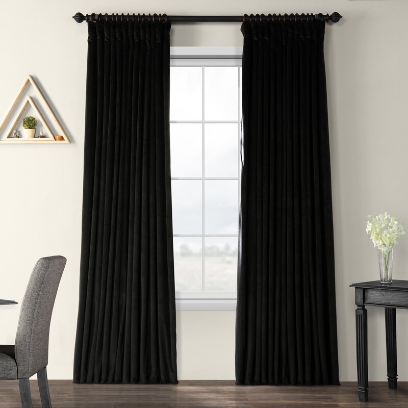 Rhinehart Extra Wide Velvet Solid Blackout Thermal Rod Pocket Single Curtain Panel - Image 0