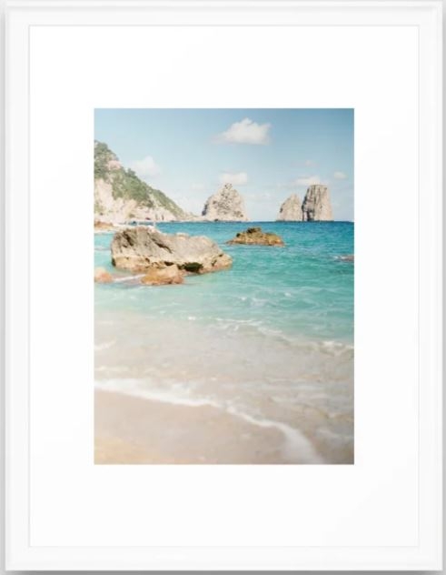 Capri Beach Frame Art Print - Vector White Frame, 20" x 26" - Image 1