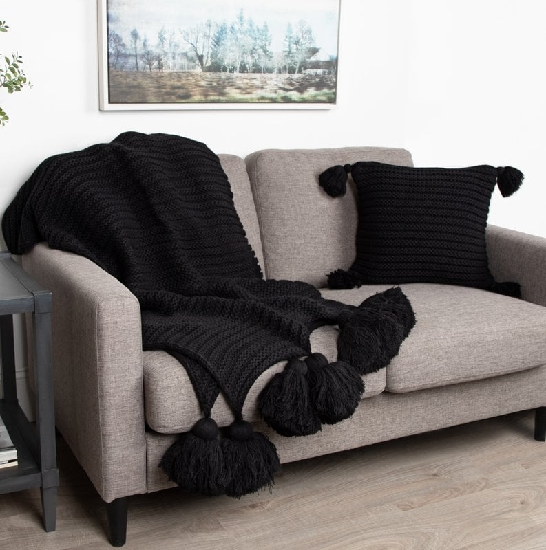 August Grove Dorcheer Chunky Ribbed Knit Throw Blanket in Black - Image 0