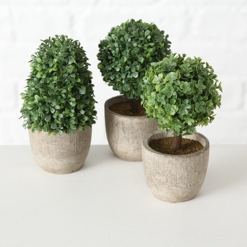 3 Piece Realistic Faux Boxwood Topiary in Pot Set - Image 0