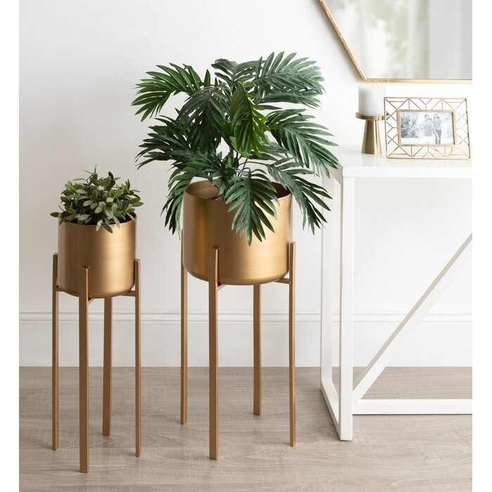 Coates Decorative Indoor 2 Piece Metal Pot Planter Set with Stand - Image 0