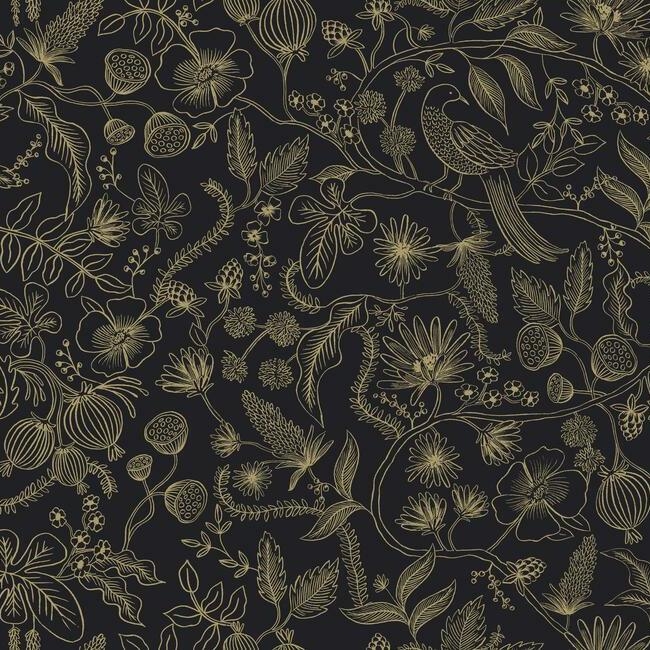Aviary Premium Peel and Stick Wallpaper - Metalic Gold & Black - Image 0