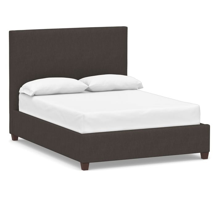 Raleigh Square Upholstered Bed without Nailheads, Queen, Textured Twill Charcoal - Image 0