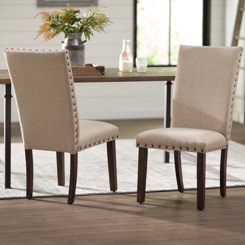 Ismay Linen Upholstered Dining Chair in Beige (set of 2) - Image 1