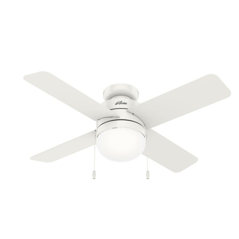 44" Timpani 4 - Blade Flush Mount Ceiling Fan with Pull Chain and Light Kit Included - Image 0