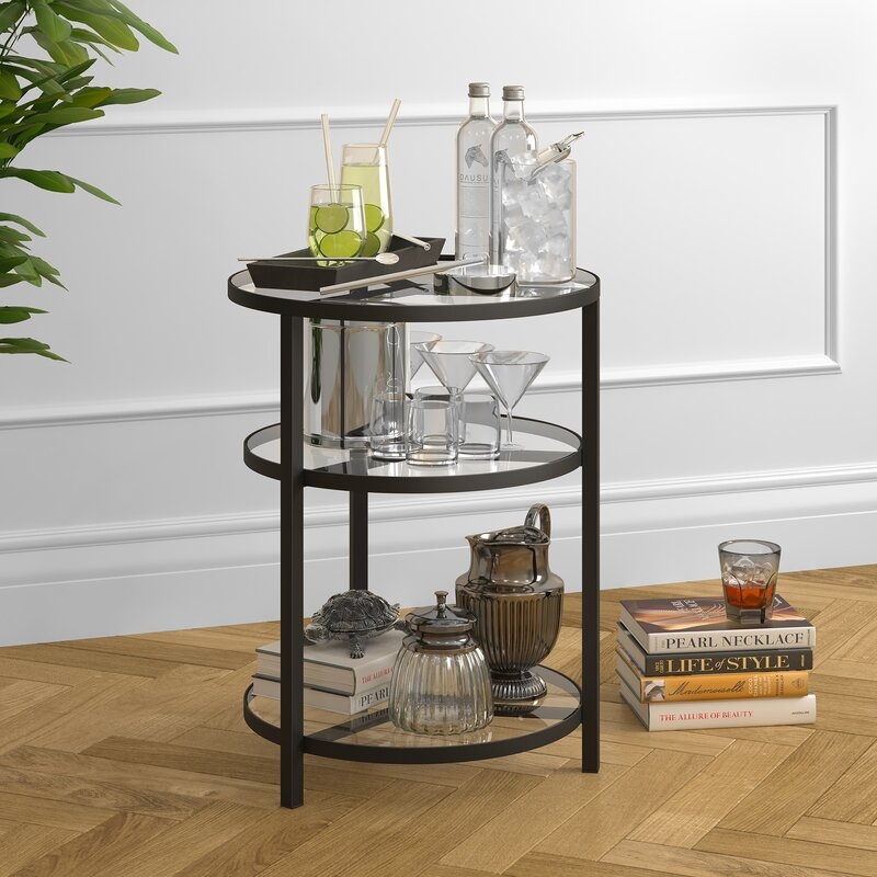Goncalves Glass Top 3 Legs End Table with Storage - Image 0