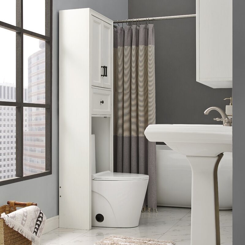 Jesse 22" W x 72" H x 11" D Solid + Manufactured Wood Free-Standing Over-the-Toilet Storage - Image 1
