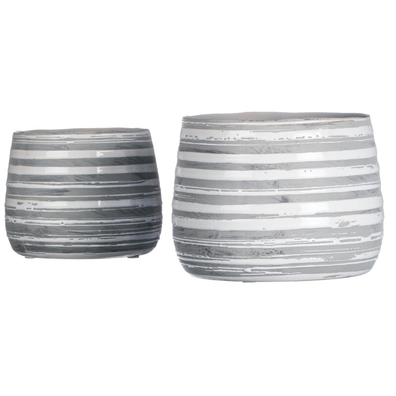 Bessemer Striped 2-Piece Ceramic Pot Planter Set (Set of 2) - Image 0