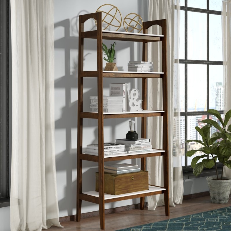 Erin Ladder  Bookcase -Off-White/Pecan - Image 2