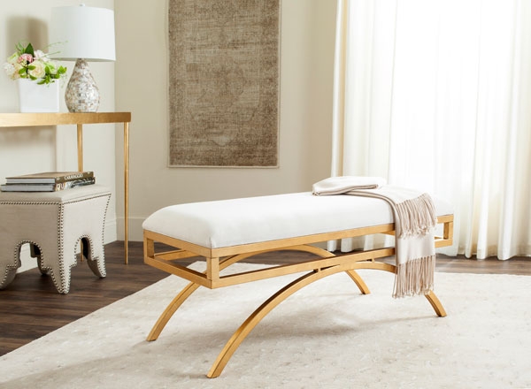 Moon Arc Linen Bench - Light Beige/Gold - Safavieh - Image 1