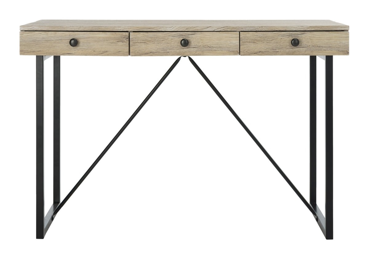 Hilton 3 Drawer Desk - Rustic Brown/Black - Safavieh - Image 0