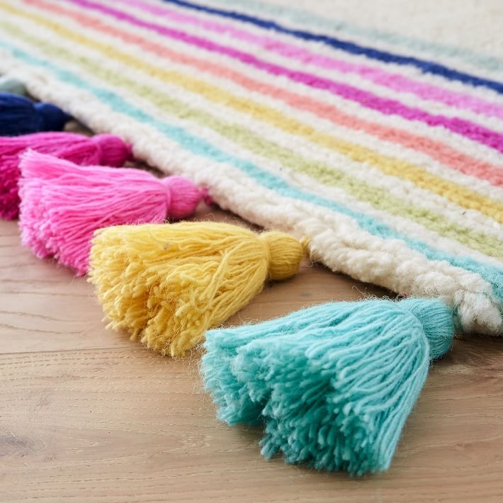 Rainbow Border Wool Rug, 7'x10', Multi - Image 3