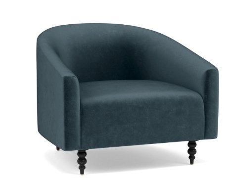 Tegan Accent Chair, Sapphire Mod Velvet, Matte Black Tapered Turned Wood Leg - Image 0