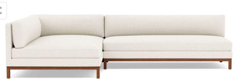Jasper Left Sectional with White Cirrus Fabric, extended chaise, and Oiled Walnut legs - Image 0