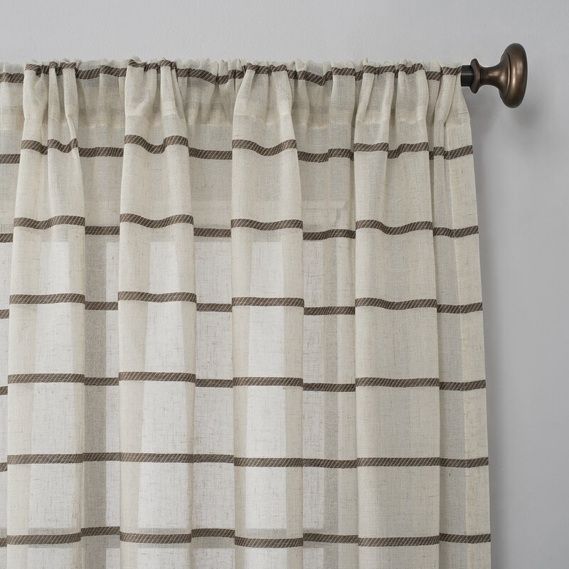 Twill Anti-Dust Striped Semi-Sheer Rod Pocket Single Curtain Panel - Image 1