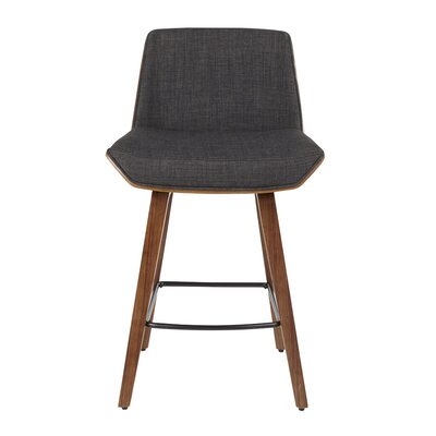 Gully Mid-Century Modern Counter Stool in Walnut Wood and Charcoal Fabric - Image 0