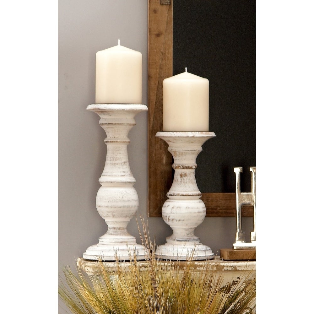 The Gray Barn Crow Haven Distressed White Mango Wood Candleholders (Pack of 3) - Image 1
