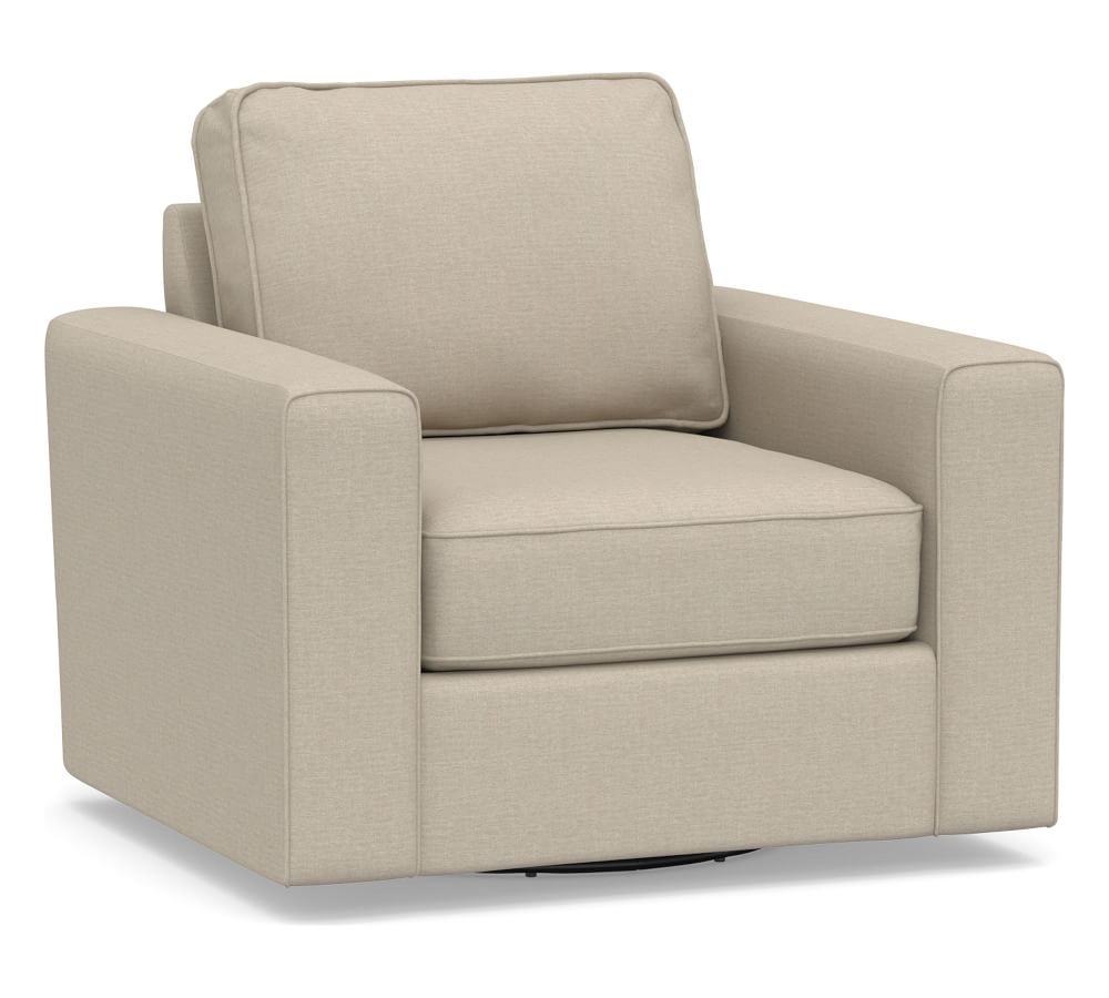 SoMa Fremont Square Arm Upholstered Swivel Armchair, Polyester Wrapped Cushions, Brushed Crossweave Natural - Image 0