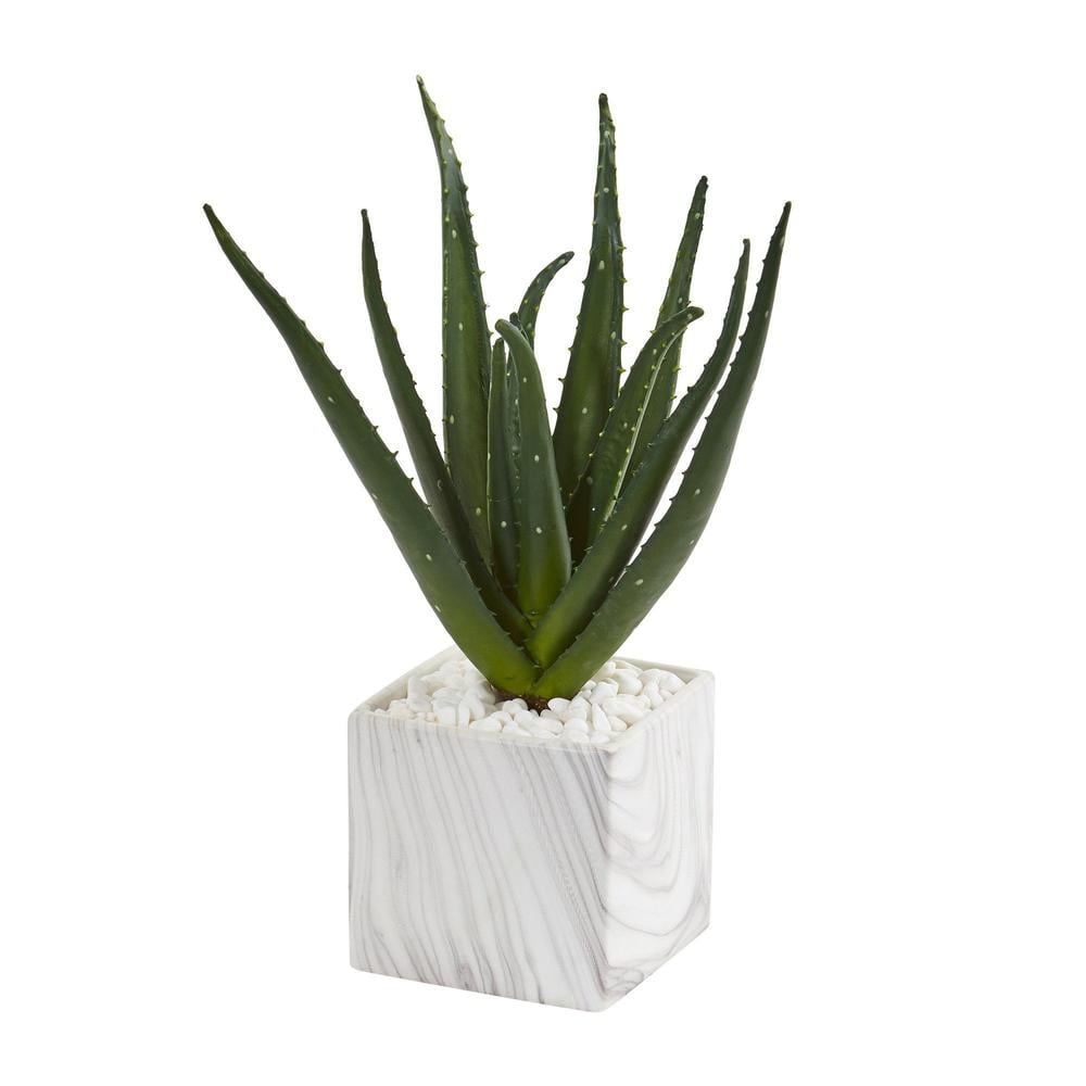Aloe Artificial Plant in Marble Finish Vase - Image 0