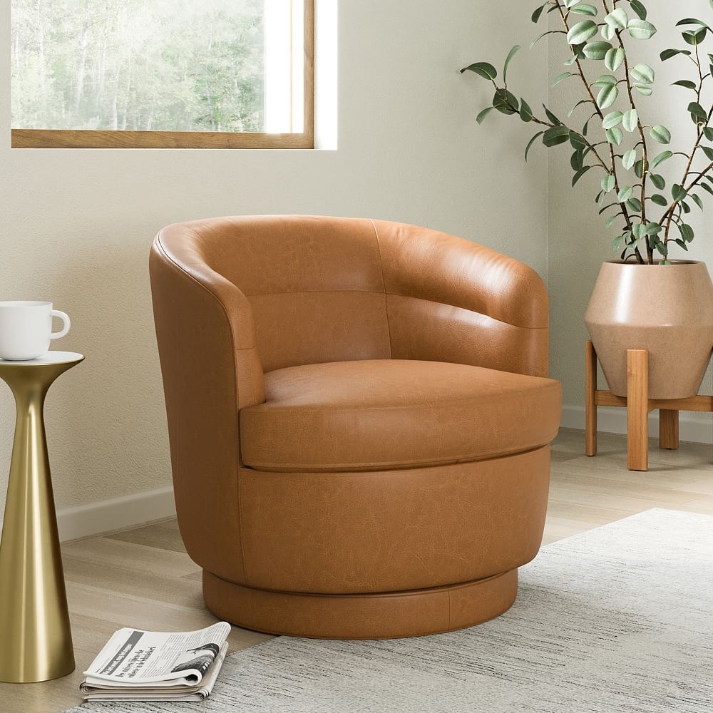 Viv Swivel Chair, Poly, Ludlow Leather, Sesame - Image 0