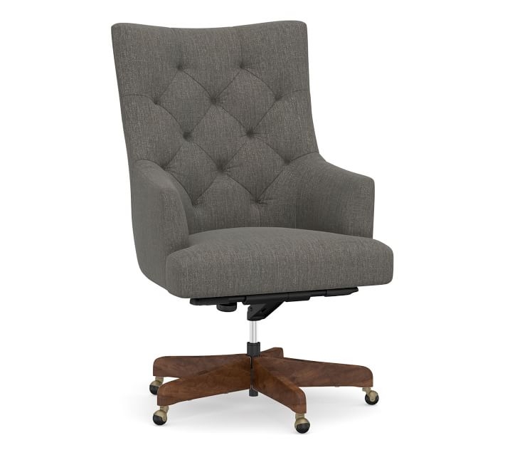 Radcliffe Tufted Upholstered Swivel Desk Chair, Rustic Brown Base - Image 0