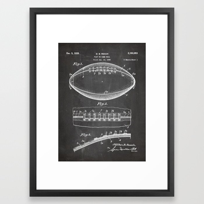 Football Patent - American Football Art - Black Chalkboard Framed Art Print - Image 0