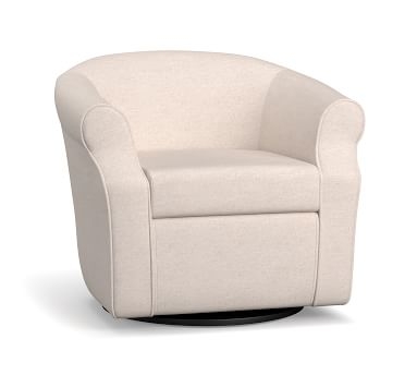 SoMa Lyndon Upholstered Swivel Armchair, Polyester Wrapped Cushions, Performance Brushed Basketweave Ivory - Image 1