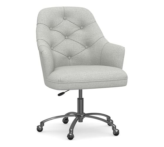Everett Upholstered Swivel Desk Chair, Brushed Nickel Base, Basketweave Slub Ash - Image 0