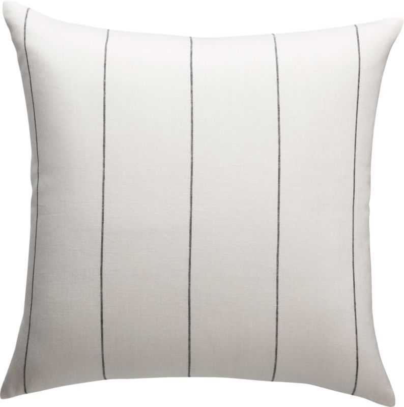 20" Pinstripe White Linen Pillow with Feather-Down Insert - Image 3