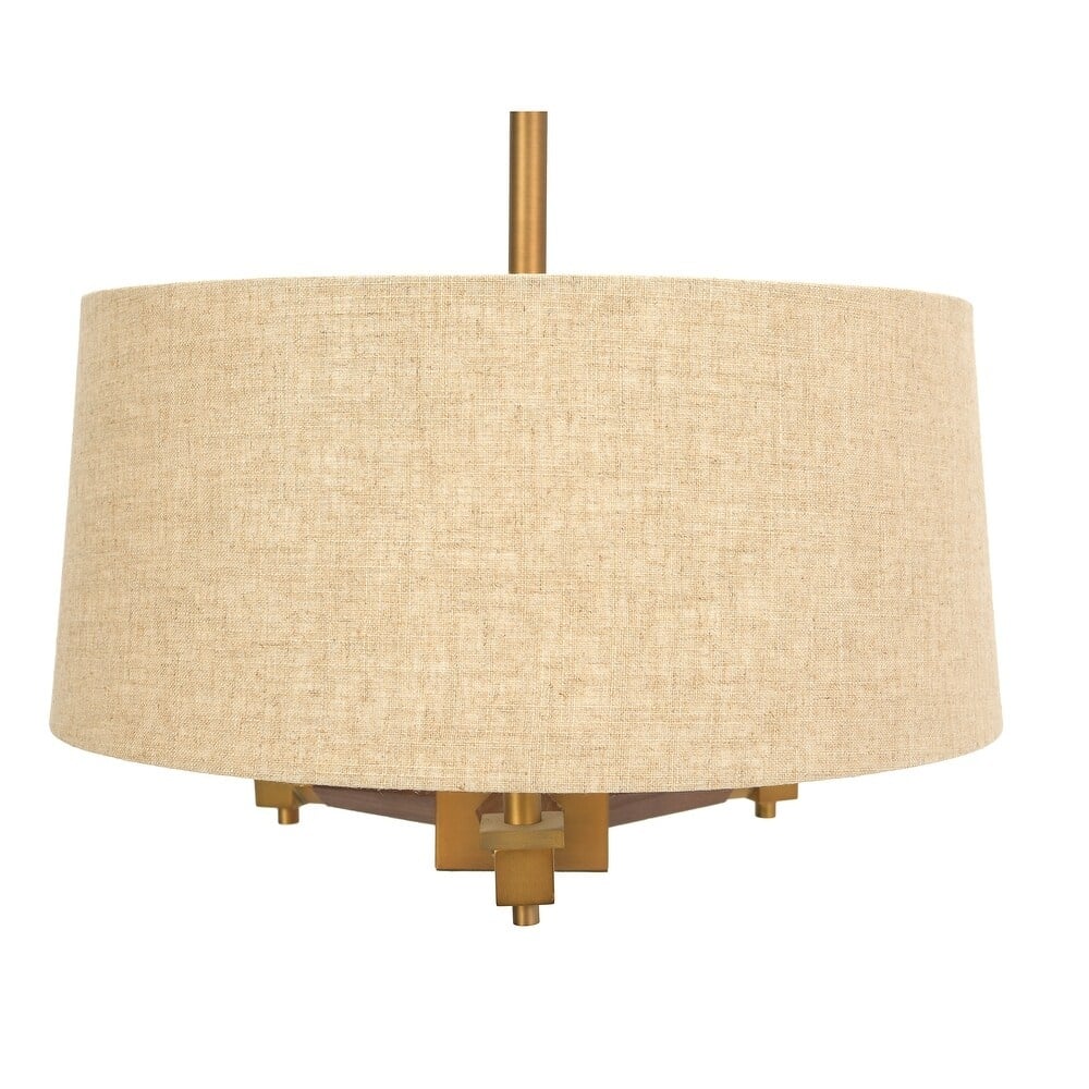 Brushed Gold & Wood Pendant with Drum Shade - Image 2