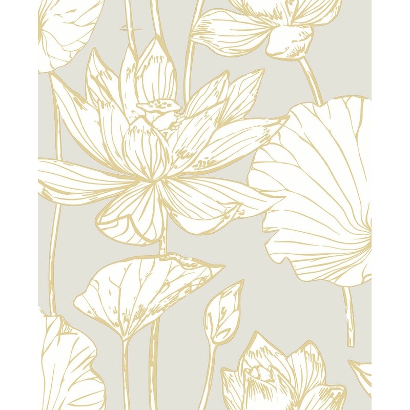 Thionville Lotus Floral 18' L x 20.5" W Peel and Stick Wallpaper Roll - Image 0