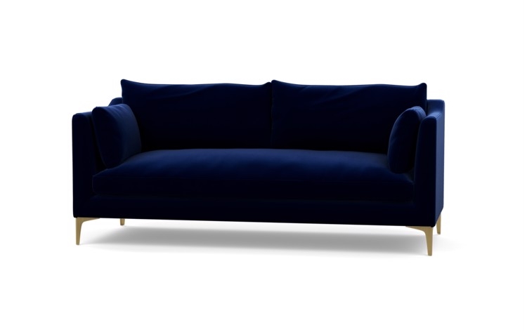 Caitlin by The Everygirl Sofa in Oxford Blue Fabric with Brass Plated legs - Image 0