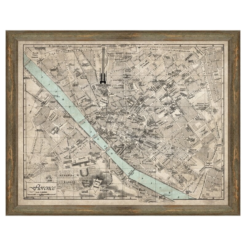 'Sepia Florence Map' Picture Frame Painting - Image 1