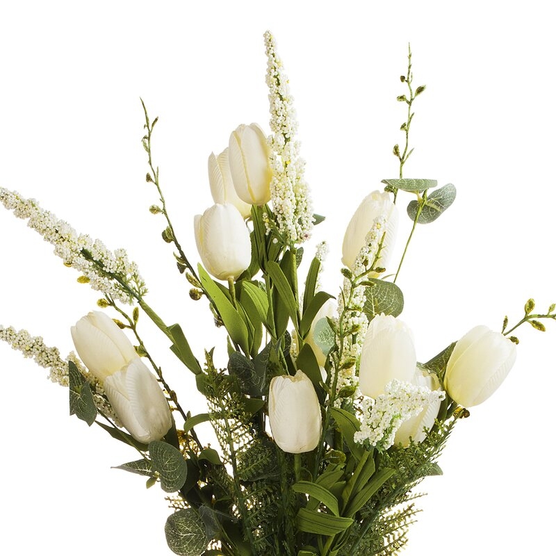 Mixed Silk Tulip Floral Arrangements and Centerpieces in Glass Vase - Image 1